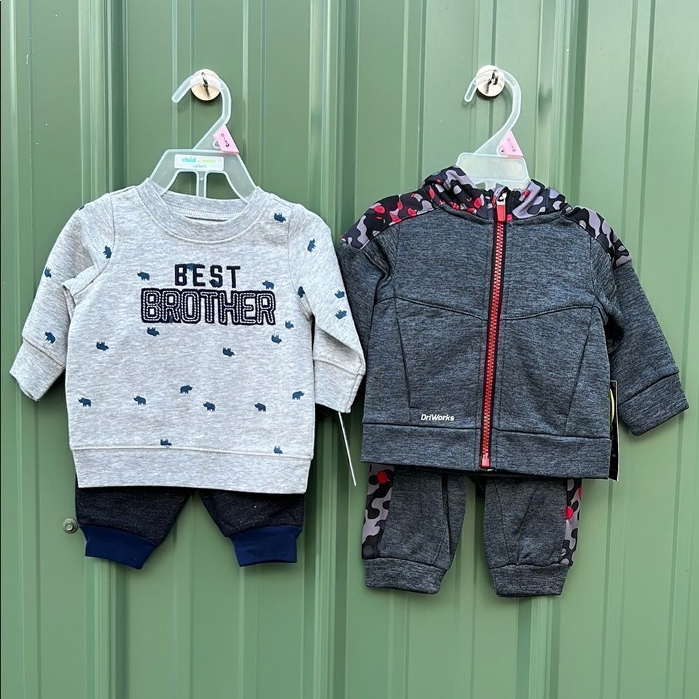 Baby Boy Long Sleeve Shirt Zip Hoodie & Pants 4-Piece Bundle Size 0-3M